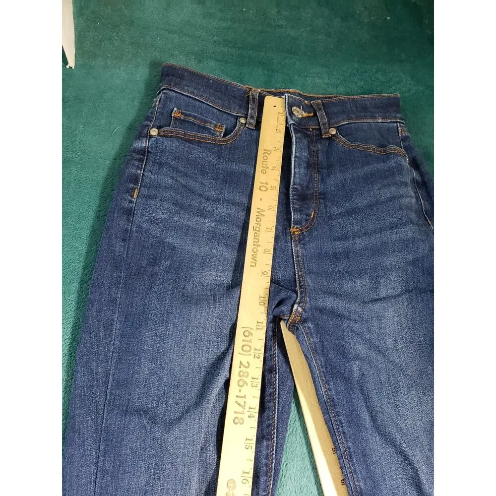 Loft Jeans Size 00 Petite Women Blue Pants Stretch Fray Hem Mid Rise Slim flared